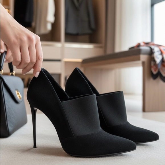 Shoes - Black Suede Stiletto 8.5 4 Inch Heels Spain Made Shoes Leather European Brand